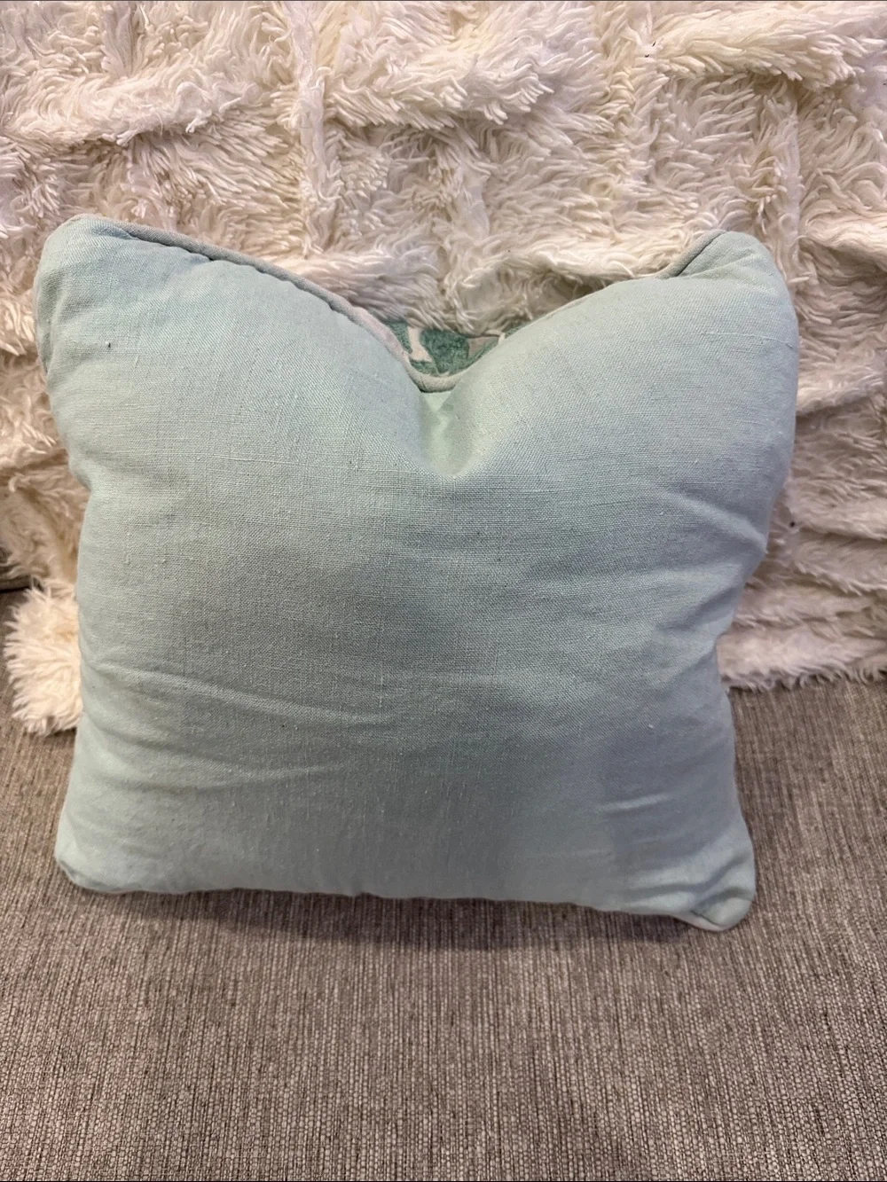 Linen Coastal Embroidered Teal Floral Accent down filled pillow
